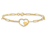 14K Yellow Gold Paperclip Heart Link Bracelet (7.25 inches) 